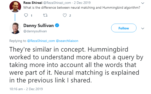 Difference between Neural Matching and Hummingbird 